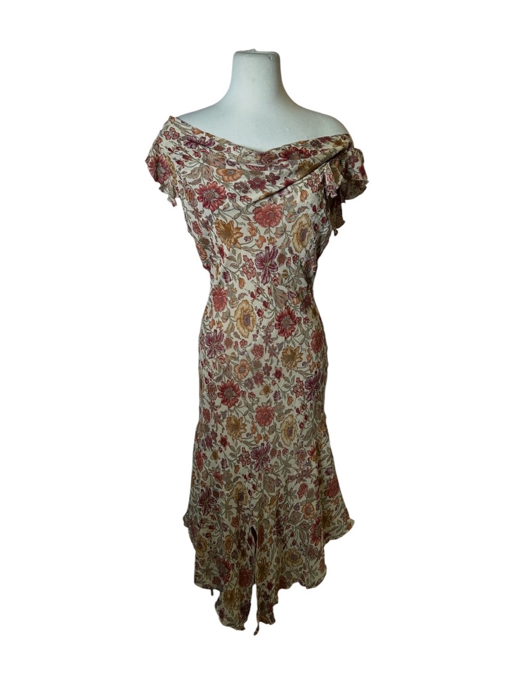 Y2K Silk Floral Hankerchief Midi Formal Dress